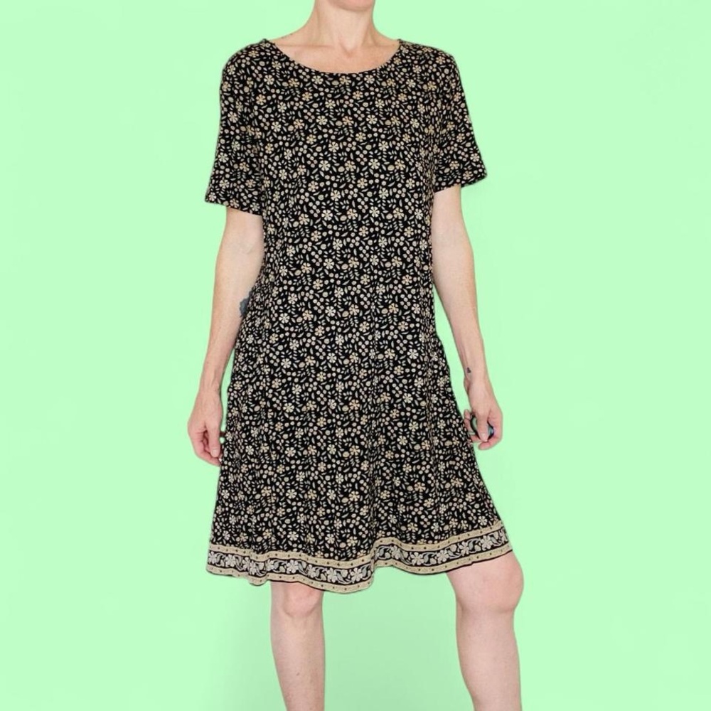 Fat Face Black & Beige Tan Floral Cottage Casual Mini Shirt Dress